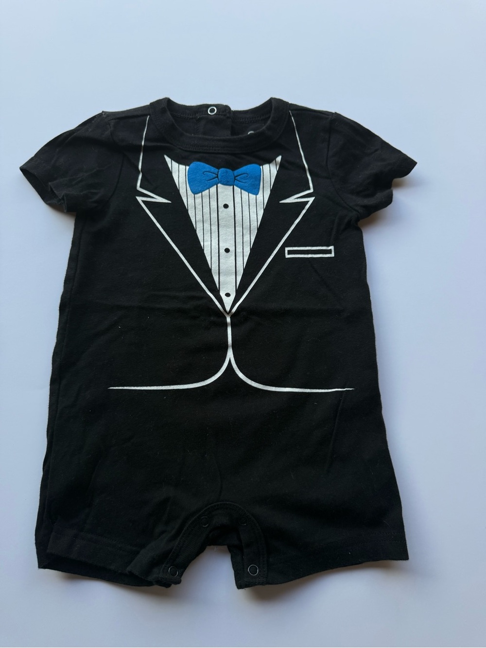 Cherokee Black One-Piece with Blue Bow Tie Tuxedo Print